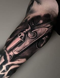 Shotgun Tattoo, Sleeve Tattoos For Guys, Wicked Tattoos, Tattoo Sleeve Men, S Tattoo, Black And Grey Tattoos, Sleeve Tattoos, Tattoos For Guys, Black And Grey