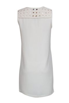 Add an elegant upgrade to your work wardrobe with this shift dress. The large open weave detail at the shoulder and shift silhouette add a unique and polished professional feel to the garment. Step into the office with this dress and a matching pump for crisp and minimalistic work attire. Size 6 Shell: 73% Triacetate, 27% polyester Lining: 82% Polyester, 18% Spandex Fully lined Pullover Round neckline Sleeveless Shift silhouette Bust 34" Waist 36" Shoulder to hem 34.5" Cream Midi Dress, French Girl Chic, Buy Shoes Online, Open Weave, Work Wardrobe, French Girl, Size 6 Dress, Work Attire, First Lady