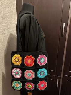 Handmade Crochet Bag 36 cm x 36 cm It can be washed in the hand wash program at 30 C (36 F) 🧼 It was crocheted with care and love for you. 🥰 You can ask your questions about the bag. 💡 You can message us for your customized orders. 💬 Black Square Crochet Bag With Large Capacity, Large Capacity Black Square Crochet Bag, Trendy Black Square Crochet Bag, Black Handmade Rectangular Shoulder Bag, Black Square Crochet Bag For Shopping, Black Square Crochet Bag For Travel, Black Square Crochet Bag Bohemian Style, Trendy Crochet Tote Bag With Granny Square Details, Black Square Crochet Bag