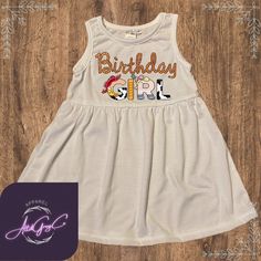 Tank Dresses are the perfect statement for your little girls birthday party.  Dresses come with the Birthday Girl on front and the option of Personalized Name and Age on back of Dress.  Dresses are made of high quality 100% polyester brand SeauxJesse. See Size chart in listing photos.  -More then one color options.  Design is applied using sublimation ink; what does that mean? You can't feel the design on the shirt. Keep in mind when choosing a color dress other then white that sublimation ink does not print white so anything white in the design will be the color of dress. Production time is 5-7 business days; shipping is first class mail with the option of express at checkout out.  Have questions please feel free to message us, we are here to help in any way.  When you shop small an actua Toddler Cowgirl, Birthday Party Dresses, Cowgirl Dresses, Tank Dresses, Cowgirl Birthday, Toy Story Birthday, Dress Birthday, Birthday Dress, Tank Girl