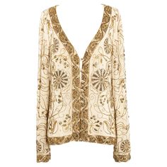 Ungaro - (Made in Italy) Evening jacket in unbleached silk, decorated with floral embroidery composed of beads and sequins in bronze and gold tones. Composition label and size indicated 44IT suitable for a 40FR. Very good overall condition, to note, slight stain in the lining. Additional information: Condition: Very good condition Dimensions: Shoulder: 43 cm - Chest: 51 cm - Sleeves: 67 cm - Length: 60 cm Seller Reference: FH340 Italy Evening, Evening Jacket, Evening Jackets, Floral Embroidery, Overalls, Gold Tones, In Italy, Fashion Outfits, Embroidery