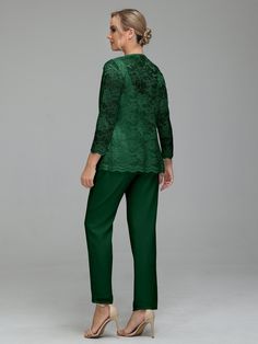 Details:      Fabric: Chiffon; Lace  Neckline: Round Neck  Sleeve Length: Long Sleeves  Embellishment: None  Dress Length: Floor Length   Available in full size range (US0-US30) and in   custom size Semi-formal Green Long Sleeve Suits, Green Full-length Dress Pants For Formal Occasions, Green Notch Lapel Pantsuit For Semi-formal Occasions, Dress Pant Suit, Stylish Suit, Lace Neckline, Chiffon Long Sleeve, Floral Chiffon, Dress Pant