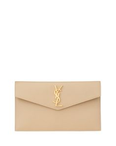 Saint Laurent Uptown Medium YSL Monogram Grain de Poudre Clutch Bag | Neiman Marcus Ysl Clutch Outfit, Ysl Bag Outfit, Saint Laurent Pouch, Ysl Pouch, Clutch Outfit, Ysl Clutch, Kendall Jenner Chanel, Prom Inspo, Brand Handbags