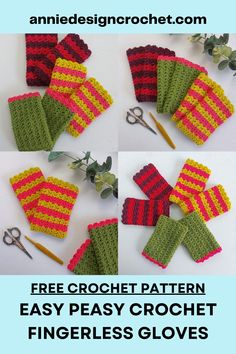 Free Crochet Pattern - Easy Peasy Crochet Fingerless Gloves by annie design crochet Quick And Easy Crochet Fingerless Gloves, Simple Crochet Fingerless Gloves, Crochet Shell Stitch Fingerless Gloves, Finger Less Gloves Crochet, Crochet Fingerless Gloves With Flap