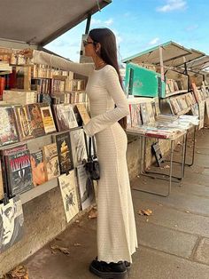 Women Streetwear Outfits, Knitted Dresses, Looks Party, Slim Dress, Bodycon Maxi Dresses, Carrie Bradshaw, Slim Dresses, 가을 패션