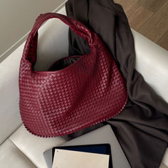 Large Burgundy Shoulder Bag for Women Cherry Red Vegan Leather Woven Burgundy Purse Hobo Dumpling Bag Maroon Travel Handbag Braided Purse Burgundy Weave, Burgundy Purse, Burgundy Bag, Travel Handbag, Dumpling Bag, Fall Handbags, Handbag Outfit, Travel Handbags, Fall Inspo