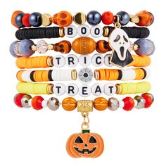 PRICES MAY VARY. Spooky Designs:Embrace the Halloween spirit with these bracelets featuring pumpkin, skull, spider net beads and ghost charms.The colors are bright,vibrant,suitable for celebrating the holiday. Halloween Party: These stretchy bead bracelets are perfect for Halloween parties.To increase the festive atmosphere,these stackable bracelets must be your best choice to have a memorable Halloween. Beaded Bracelets: The Halloween bracelet set contains 7 pieces,crafted with colorful beads a Halloween Gift Bracelets With Letter Beads, Halloween Novelty Multicolor Beaded Bracelets, Halloween Novelty Orange Bracelets, Novelty Orange Bracelets For Halloween, Novelty Multicolor Beaded Bracelets For Halloween, Adjustable Multicolor Beaded Bracelets For Halloween, Multicolor Novelty Bracelets For Halloween, Halloween Novelty Bracelets Personalized, Halloween Novelty Jewelry Bracelet