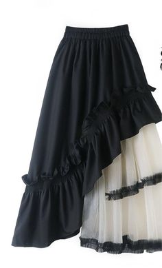 F00224310-100 Ruffle Long Skirt, Gauze Skirt, Design Skirt, Gauze Skirts, Tiered Dresses, Black And White Coffee, Umbrella Skirt, Bandage Dress Bodycon, Faux Leather Dress