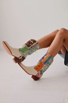 Selina Embroidered Western Boots | Free People Patchwork Boots, Free People Boots, Embroidered Boots, Repurposed Clothing, Modern Accessories, Label Tag, Pointed Toe Heels, Mid Calf Boots, Cowgirl Boots