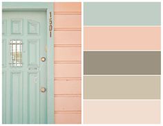 the front door is painted in pales and browns