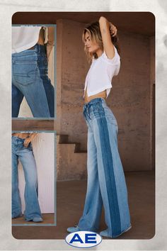 Dreamy, drapey stretch fabric/Soft & lightweight denim/Light wash/Contrast side stripes for an on-trend twist Blue And White Jeans, Jeans Outfit Women, Athletic Fit Jeans, Festival Skirts, Floral Denim, Curvy Jeans, Cropped Flares, Best Jeans, Mens Outfitters