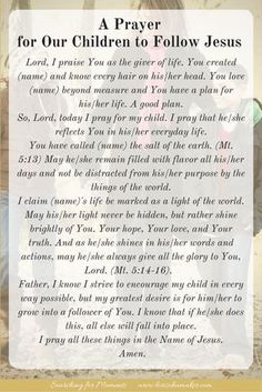 a prayer for children to follow jesus