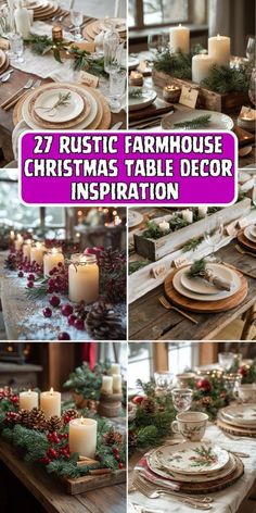 rustic farmhouse christmas table decor with candles