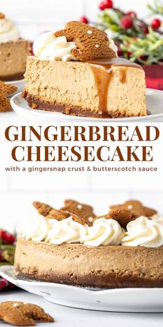 a cheesecake with gingerbread crust and butterscotch sauce