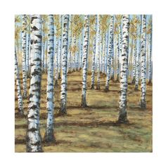 a painting of many trees in the woods