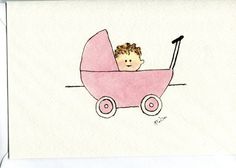 a child's drawing of a baby in a pink stroller