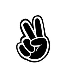 a black and white drawing of a hand giving the peace sign with two fingers up