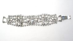 Wide Bracelet with Clear Rhinestones Vintage - The Jewelry Lady's Store Runway Jewelry, Wide Bracelet, Vintage Bracelet, Vintage Bracelets, Clear Rhinestones, Vintage Silver, Prong Setting, Diamond Bracelet, Silver Tone