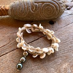 Bohemian Shell With Pearl Charm, Bohemian Spiral Jewelry For The Beach, Adjustable Spiral Jewelry For Beach, Puka Shell, Tahitian Pearls, Multi Strand Necklace, Strand Necklace, Multi Strand, Wrap Bracelet