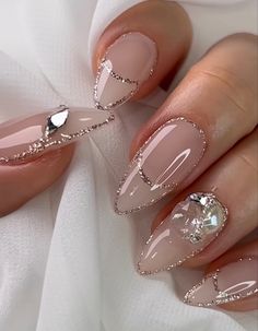 Nails Design With Rhinestones, Bridal Nails, Elegant Nails, Classy Nails, Bling Nails, Pretty Acrylic Nails, Fancy Nails, Chic Nails, Nail Extensions