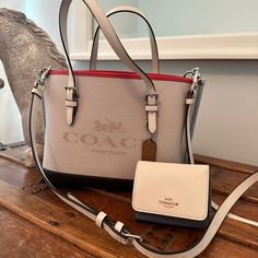 This Coach Purse Mollie Tote 25 Color Block. I’m Selling The Matching Wallet With It. Never Used. Cleaning Out My Closet! Perfect For Spring And Summer! Original Price On The Bag Was $350 Original Price On The Wallet Was $150. Selling Both Together! Coach Cream Bag As Gift, Coach Cream Bag Perfect For Gifts, Coach Cream Bag For Gift, Cream Coach Bag As Gift, Coach Mollie, Bags Coach, Coach Purse, Coach Purses, Womens Tote Bags