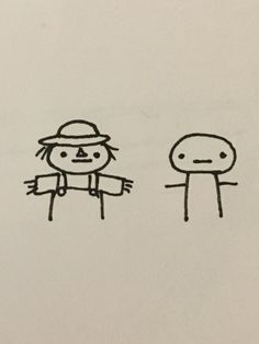 a drawing of two people standing next to each other with one pointing at the other