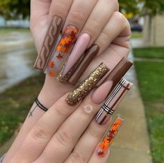 Long Square Nails, Halloween Acrylic Nails, Fall Gel Nails, Nails Design With Rhinestones, Fall Acrylic Nails, Exotic Nails, Long Acrylic Nails Coffin, Thanksgiving Nails, Long Square Acrylic Nails