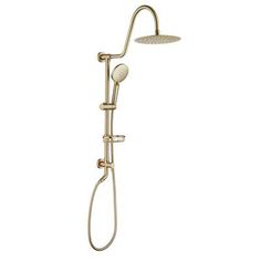 the shower head and handset are shown in gold