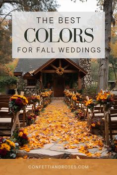 the best colors for fall wedding with flowers on the aisle and sunflowers in front