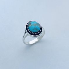 Sterling Silver Round Genuine Turquoise Ring, Silver Ring, Statement Ring, Boho Ring Celestial Ring, Head Ring, Thumb Ring