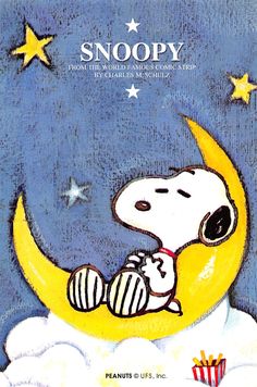 snoopy is sitting on the moon with his eyes closed