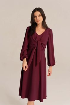 Radiate feminine charm in this dress. The delicate bow-knot detail adds a touch of sweetness, while the long sleeves provide a cozy and modest look. Perfect for any occasion, this midi dress effortlessly combines comfort and fashion.Material : 98%Polyester+2%ViscoseElasticity : NoneSku : CL2433A23*Package : 1*DressCare instructions:Do Not Bleach.Separate dark colors.Iron Low Heat. Chic Long Sleeve Dresses With Bow, Long Sleeve Dress With Bow For Fall, Long Sleeve Fall Dress With Bow, Long Sleeve Winter Dress With Bow, Elegant Bow Dress For Winter, Elegant Winter Dress With Bow, Winter Long Sleeve Dress With Bow, Fall Knee-length Dresses With Bow, Elegant Long Sleeve Dress For Fall Brunch