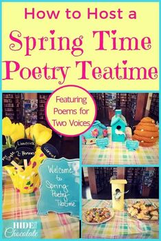 the cover of how to host a spring time poetry teamme featuring poem and pictures