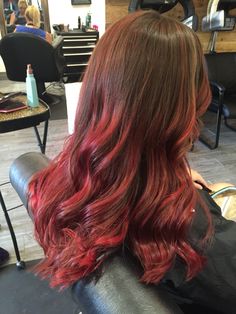 Red color melt Black Hair With Red Highlights, Red Hair Tips, Pink Hair Streaks, Blonde Hair Goals, Black Red Hair, Color Melt, Matted Hair, Brown Hair Dye, School Hair