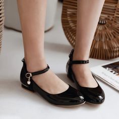 Women's Ankle Strap Low Heels Shoes – Shoeu Low Heels Shoes, Korean Shoes, Black Flats Shoes, Classy Shoes, Mary Jane Shoes Womens, Cute Heels, Low Heel Shoes, Leather Flat Shoes, Mary Jane Pumps