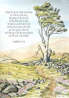 a watercolor painting of a tree with bible verse