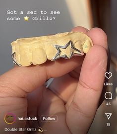 Tooth Grill Aesthetic, Two Piece Grillz, Star Grills Teeth, Butterfly Grills, Y2k Grills, Cool Grills, 2 Teeth Grillz, Silver Grills Black Women