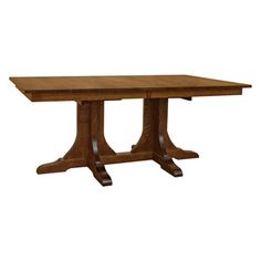 a wooden table with two pedestals on the top and one leg in the middle