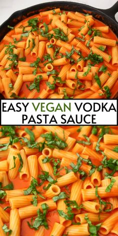 easy vegan vodka pasta sauce in a cast iron skillet