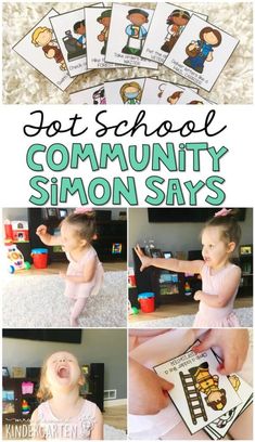 a collage of pictures with the words, best school community simon says