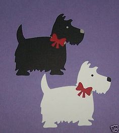 two black and white dogs with red bows on their collars