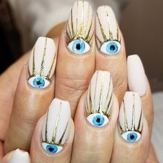 Evil Eye Nail, Evil Eye Nails, Eye Nail Art, Retro Nails, Eye Nails, Evil Eye Design, Almond Shape Nails, Fashion Star, Instagram Nails