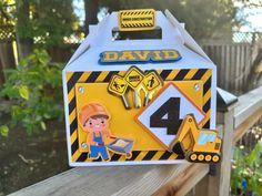 a construction themed birthday card with the number four