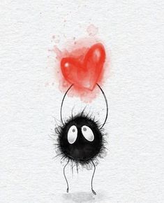 a drawing of a spider holding a red heart