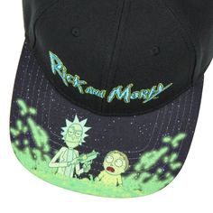 This is an Rick And Morty hat. This Rick and Morty baseball cap is great for any fan of the highly offensive yet hilarious cartoon! Each of these Rick and Morty hats showcases a raised embroidered Rick and Mort logo on the front of the crown. The pre-curved bill has a detailed character pattern of Rick and Morty standing in a portal, ready to go do some damage somewhere in the universe! The Rick and Morty hat has an adjustable snapback closure for a tremendous one-size-fits-most design. Make thi Fun Adjustable Baseball Cap For Streetwear, Fun Curved Brim Baseball Cap For Streetwear, Funny Snapback Baseball Cap, Novelty Snapback Hat, Funny Adjustable Dad Hat With Curved Bill, Funny Trucker Hat For Streetwear, Funny Adjustable Dad Hat Baseball Cap, Novelty Hats With Adjustable Curved Bill, Novelty Trucker Hat With Curved Bill