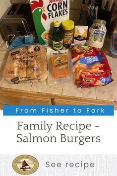 the family recipe for salmon burgers is on the counter