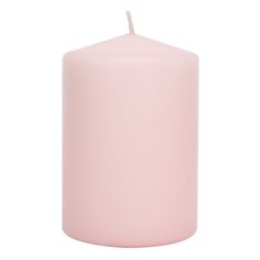 a pink candle with a white background