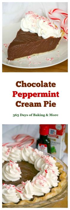 chocolate peppermint cream pie on a white plate