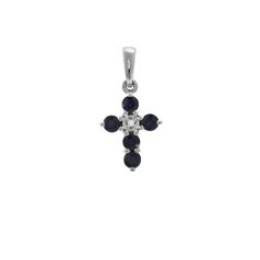 Sapphire/Diamond Cross 12MM Pendant 14KW - SHOPKURY.COM Luxury Prong Setting Cross Pendant Jewelry, Sapphire Cross Necklace, Luxury Single Cut Diamond Cross Pendant Jewelry, Adjustable Blue Cross-shaped Jewelry, White Diamond-cut Pendant Cross Necklace, Diamond Cross, Diamond Chain, Sapphire Diamond, Blue Sapphire