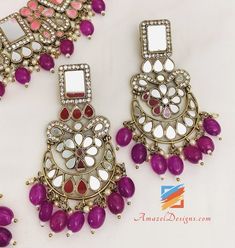 Purple (Lavender) Sheesha Necklace Earrings Tikka and Passa Set. Available to be shipped for FREE from Canada to USA, Europe, Italy, Norway and everywhere else. Explore more PUNJABI BRIDAL JEWELLERY SETS 👉 PUNJABI BRIDAL JEWELLERY ONLINE 🛒 INDIAN BRIDAL JEWELLERY 📦Unmatched FREE Worldwide Shipping Harjit, Canada ⭐️⭐️⭐️⭐️⭐️ Loved the customer service. Kept me updated on each step of delivery. Kiran is very polite and my fulkari was as it was shown. Thank you Kiran 🙂. Richa, Canada ⭐️⭐️⭐️⭐️⭐️ Traditional Purple Jewelry For Festival, Purple Traditional Festival Jewelry, Bohemian Lavender Jewelry For Party, Pink Festival Jewelry With Latkans, Pink Latkan Festival Jewelry, Traditional Purple Drop Earrings, Elegant Purple Meenakari Jewelry, Purple Kundan Jewelry Gift, Pink Fusion Jewelry With Latkans